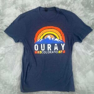 Ouray Colorado Graphic T Shirt‎ Mountain Rainbow Vintage Style Blue Heathered